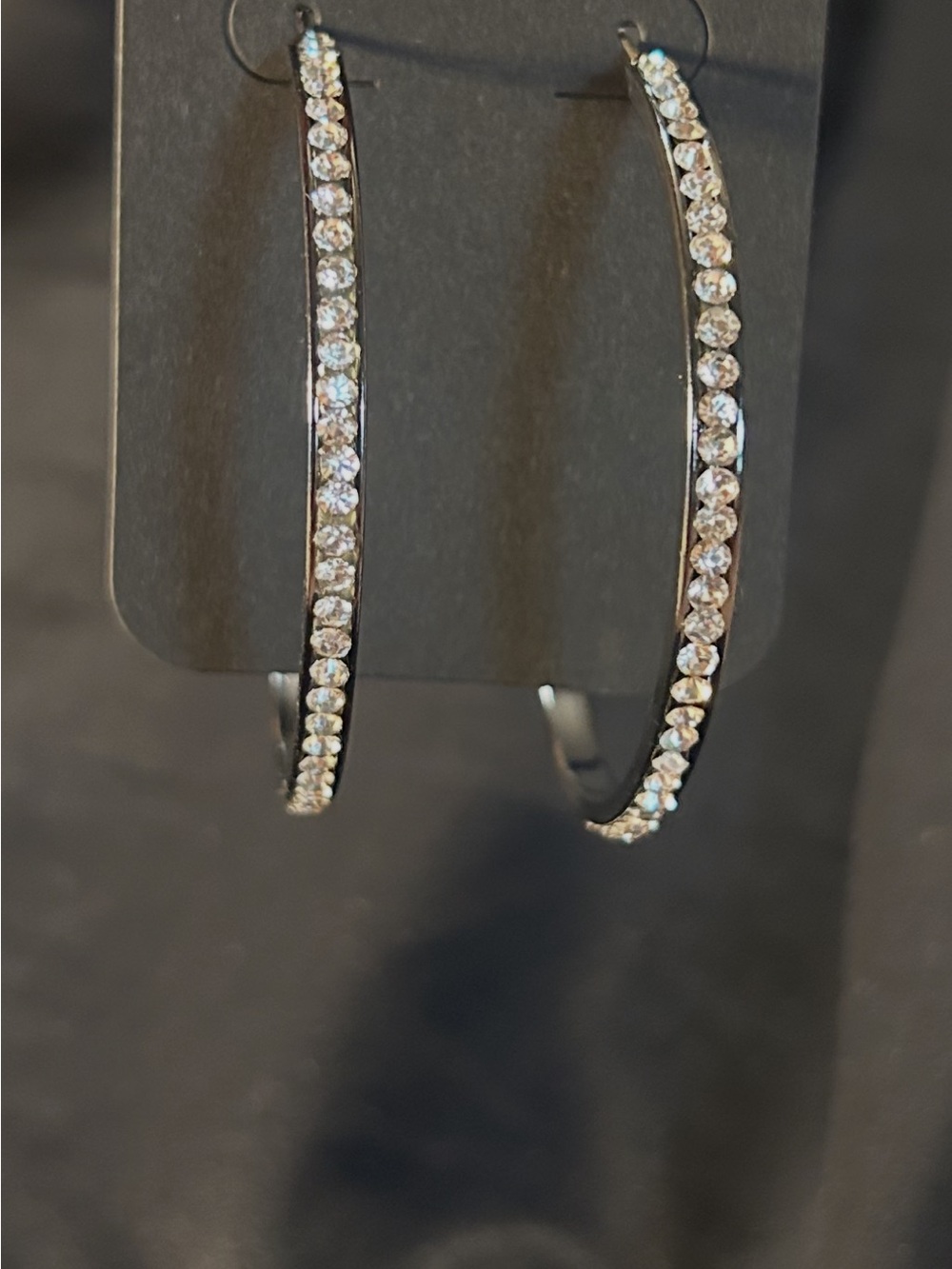 Crystal-Accented Silver Hoop Earrings - Clear Stone Sparkle